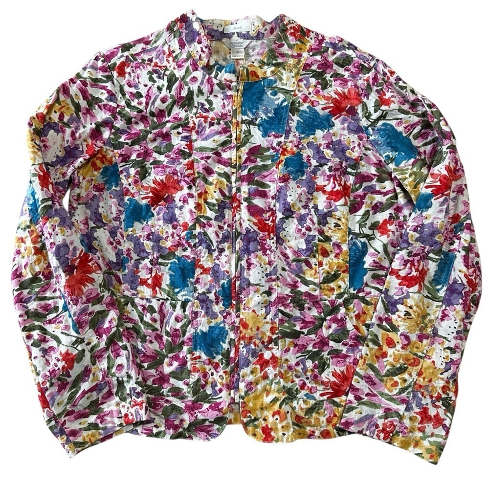 VTG  Floral Cotton Blend Jacket Cottagecore Artsy Statement Piece XL Lightweight